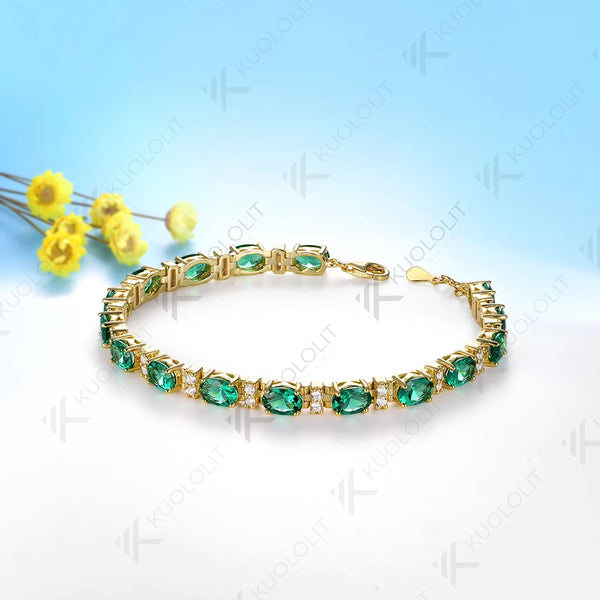 Kuololit 16CTW Lab Grown Diamonds Emerald Bracelets for Women Men 585 14K 10K Adjustable Chains for Engagement Wedding Christmas