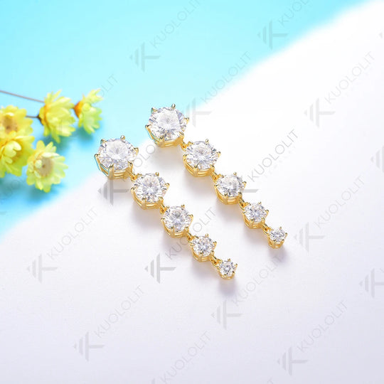 Kuololit 5.8CTW Moissanite Stub Earrings for Women  18K 14K 10K Two Tone Gold Long Earrings for Anniversary Engagement Gifts
