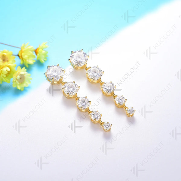 Kuololit 5.8CTW Moissanite Stub Earrings for Women  18K 14K 10K Two Tone Gold Long Earrings for Anniversary Engagement Gifts