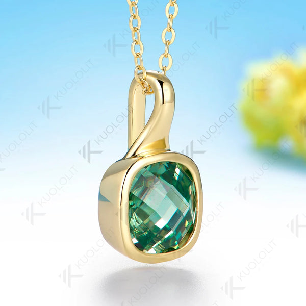 Kuololit 4CT Cyan Moissanite Necklace for Women Solid 14K 10K Yellow Gold Double Rose Cut Necklace for Engagement Christmas Gitf