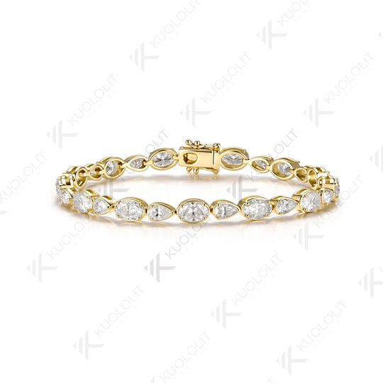 Kuololit 10.5CTW Moissniate Pear Oval Custom Bracelet for Women Men 14K 10K 585 Yellow Gold for Christmas Jewelry Gifts Party