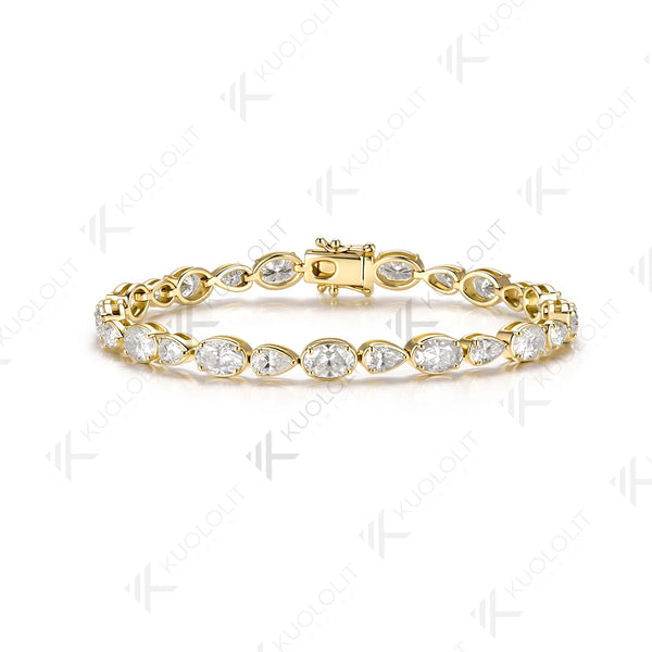 Kuololit 10.5CTW Moissniate Pear Oval Custom Bracelet for Women Men 14K 10K 585 Yellow Gold for Christmas Jewelry Gifts Party