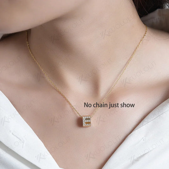 Kuololit Moissanite Necklaces for Women Solid 10K 14K 585 925 Sliver Customize A-Z Lucky Letters Pendant No Chain for Engagement
