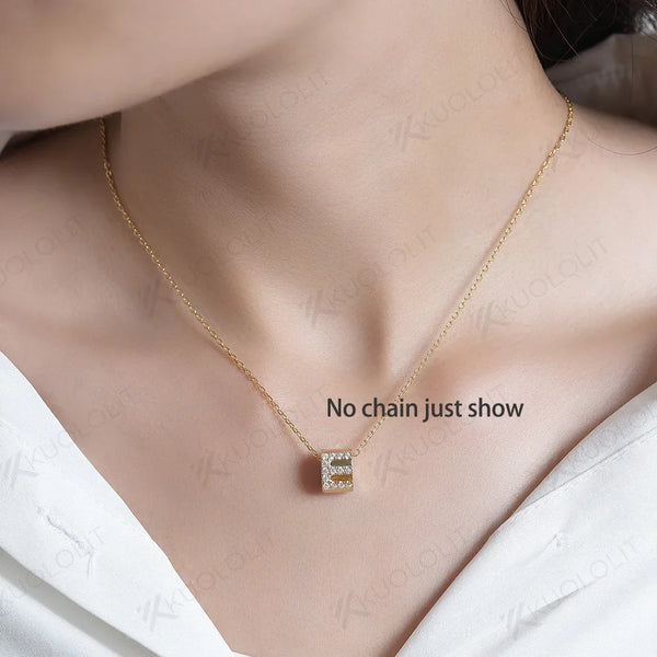 Kuololit Moissanite Necklaces for Women Solid 10K 14K 585 925 Sliver Customize A-Z Lucky Letters Pendant No Chain for Engagement