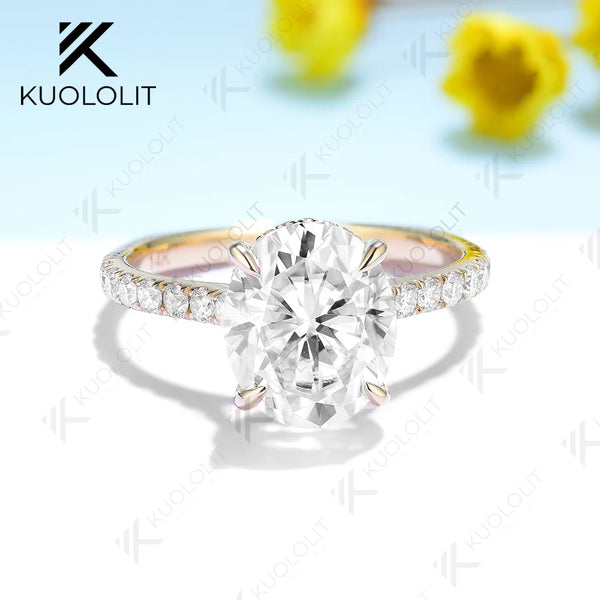 Kuololit 6CT Oval Moissanite Engagement Ring for Women Solid 18K 14K 10K 585 Yellow Gold European Shank Band for Christmas Gifts