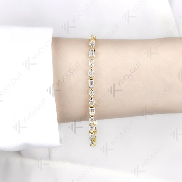 Kuololit 10CTW Marquise Oval Emerald Moissanite Custom Bracelet for Women Men 14K 10K 585 Yellow Gold for Christmas Gifts Party