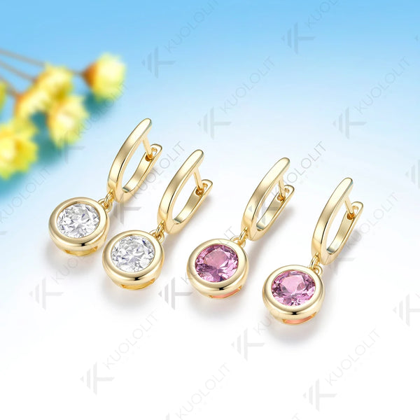 Kuololit 2.4CTW OEC Lab Grown Pink Sapphire Hoop Earrings for Women Solid 14K 10K 585 Yellow Gold Clip Earring for ChristmasGift
