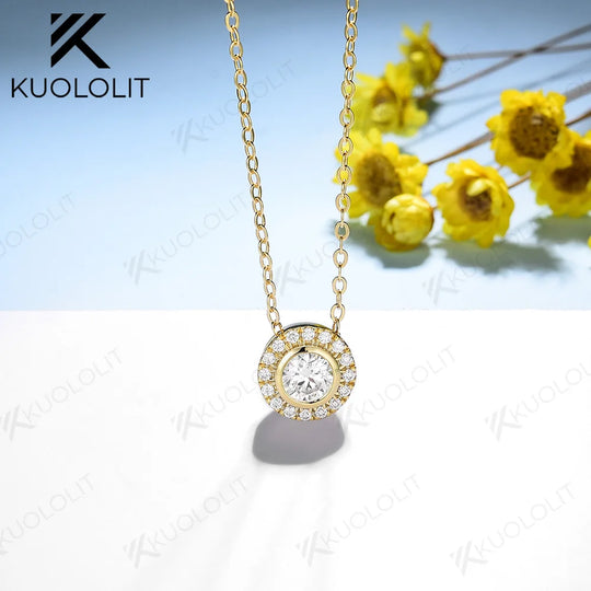 Kuololit 0.5CT Moissanite D/VS1 Necklaces for Women Solid 18K 14K 10K 925 Sliver Yellow Gold Pendant for Anniversary Custom Gift