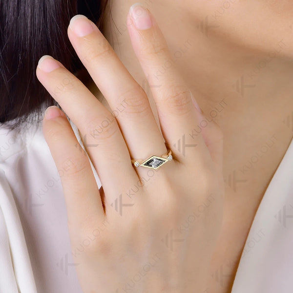 Kuololit 1CT Gray Moissanite Rhombus Cut Moissanite Ring for Women Solid 14K 10K Yellow Gold for Anniversary Christmas Gifts