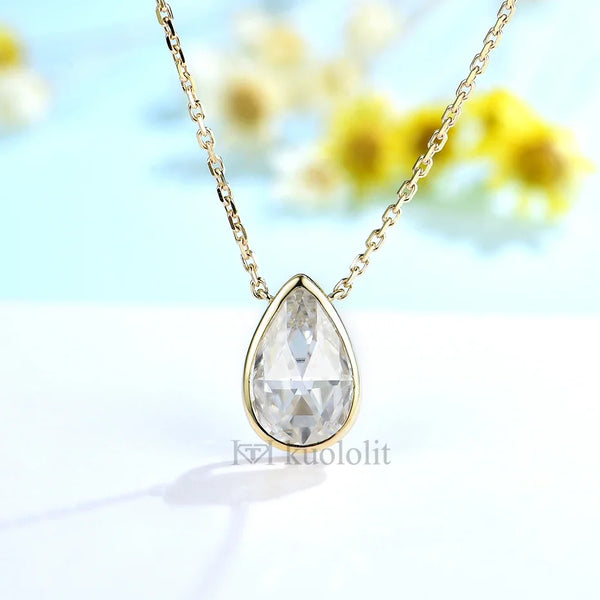 Kuololit Rose Cut Moissanite Necklace For Women Solid18K 14K 10K Gold Pendant for Engagement Fine Jewelry Christmas With Chains