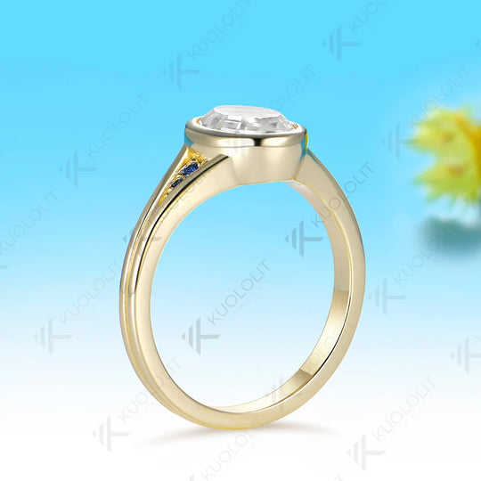 Kuololit 2CT Unique Portrait Cut Oval Moissanite Sapphire Ring for Women Solid14K 10K Yellow Gold for Anniversary Christmas Gift