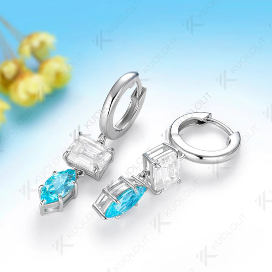 Kuololit 6CTW Paraiba Moissanite Custom Earrings for Women Solid 14K 10K585 Yellow Gold Hoop Earrings for Christmas Gifts Party