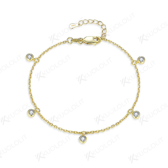 Kuololit Moissanite Bracelets for Women Men 585 18K 10K Silver Round Adjustable Bracelets for Engagement Party Christmas Gifts