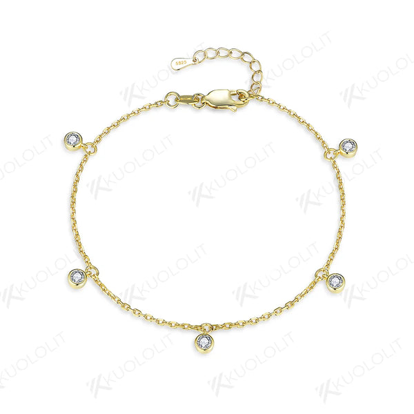 Kuololit Moissanite Bracelets for Women Men 585 18K 10K Silver Round Adjustable Bracelets for Engagement Party Christmas Gifts