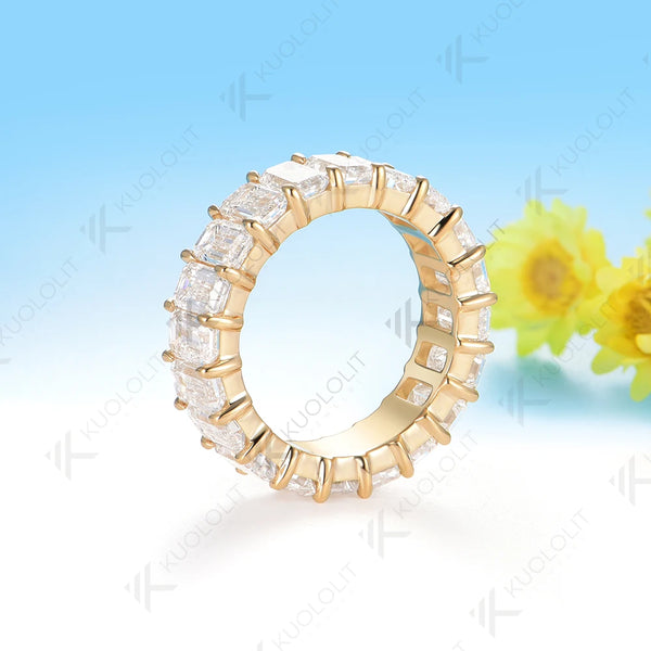 Kuololit 8CTW Emerald Moissanite Rings for Men Women Solid 14K 10K 585 Yellow Gold Wedding Band for Anniversary Christmas Luxury