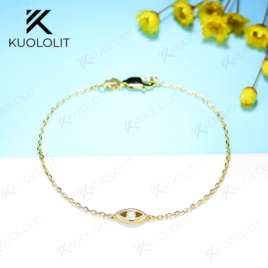 Kuololit 0.1CT Moissanite Bracelets for Women Men 585 18K 10K Adjustable Chains Eyes for Engagement Party Christmas Classic Gift