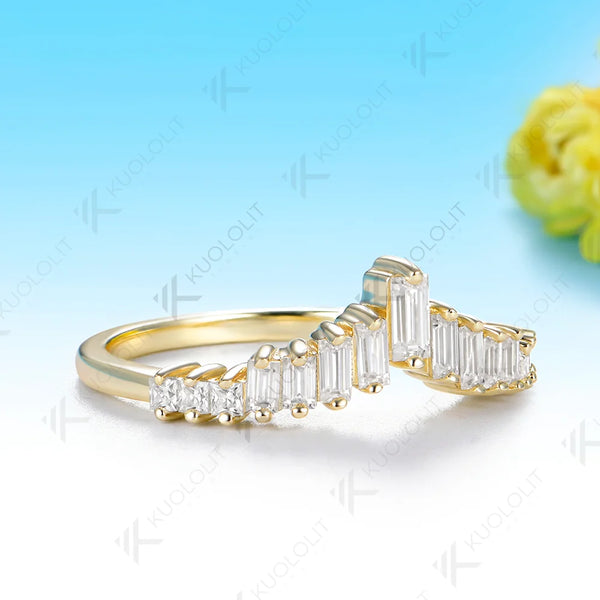 Kuololit Trapezoid Moissanite Custom Ring for Women Solid 14K 10K Yellow Gold  Eternity Half Band for Anniversary Christmas