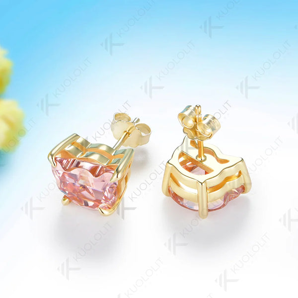 Kuololit 6.4CTW Pink Moissanite Custom Stud Earrings for Women Solid 14K 10K 585 Yellow Gold Cat Cut for Christmas Gifts Party