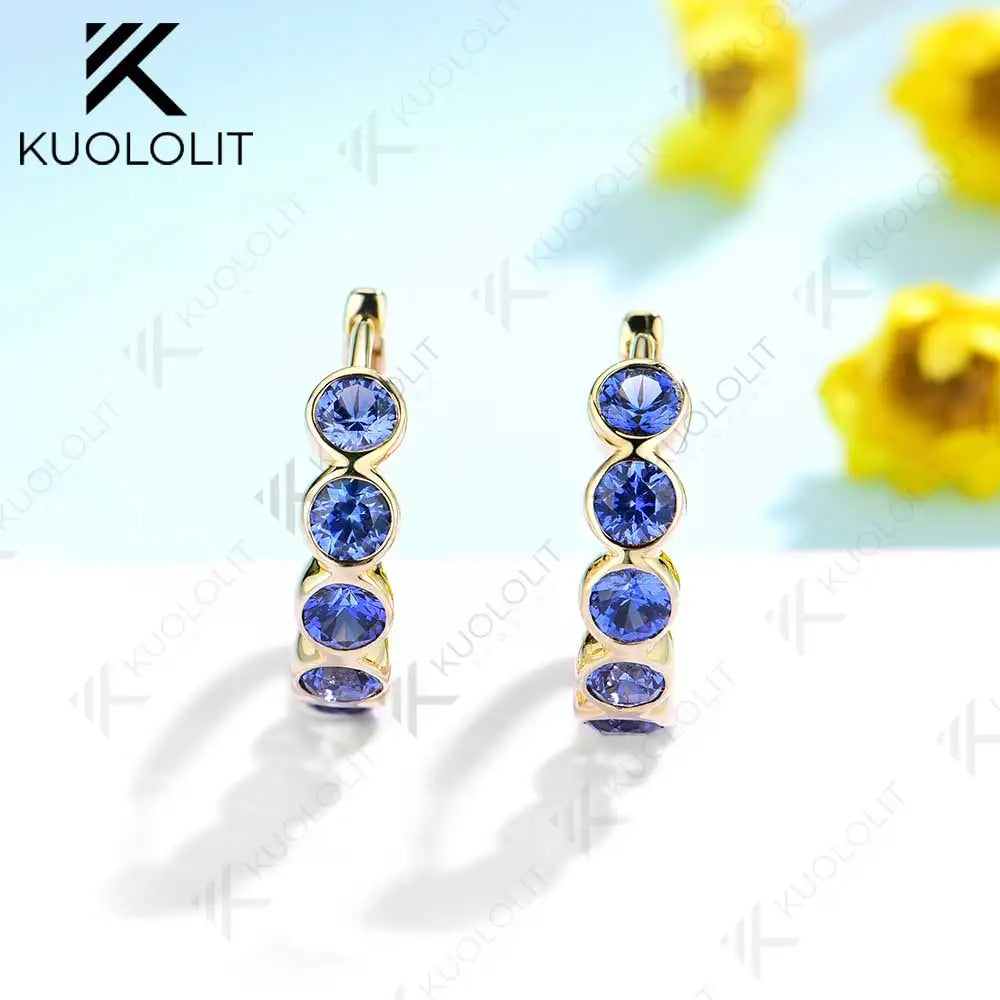 Kuololit 1CTW Lab Grown Blue Sapphire Hoop Earrings for Women Solid14K 10K Gold Silver Yellow Gold Clip Hoop for Party Christmas