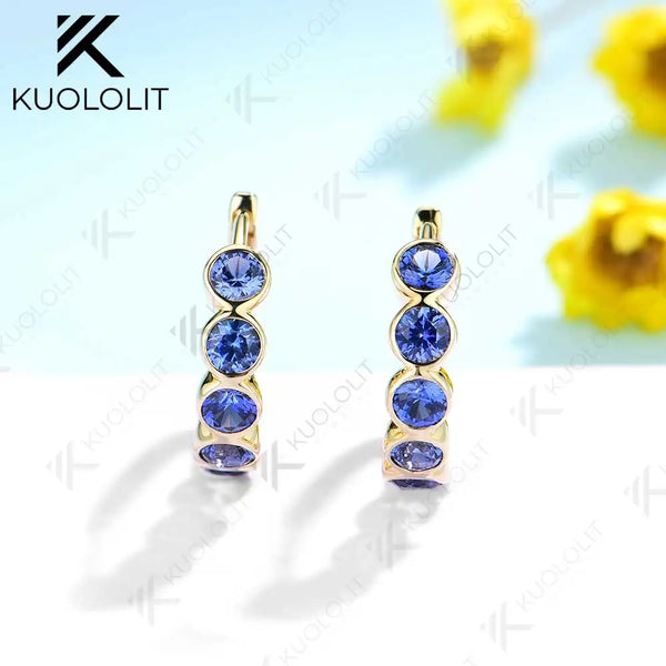 Kuololit 1CTW Lab Grown Blue Sapphire Hoop Earrings for Women Solid14K 10K Gold Silver Yellow Gold Clip Hoop for Party Christmas