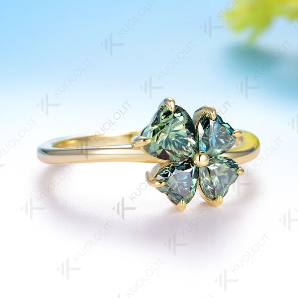 Kuololit 1.5CT Cyan Moissanite Ring for Women Solid 18K 14K 10K Yellow Gold Heart Cut for Engagement Anniversary Christmas Gifts