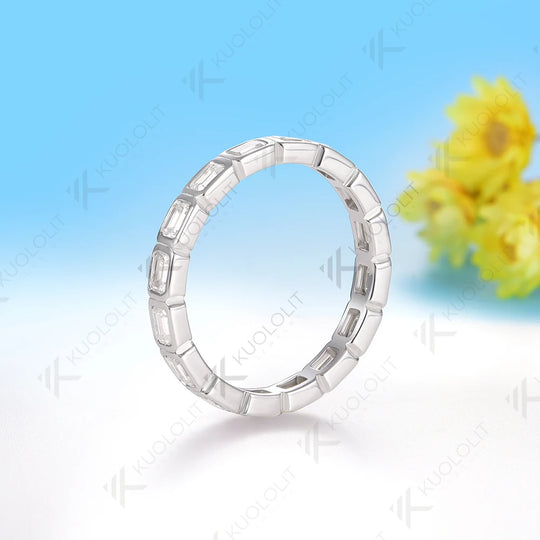 Kuololit 2.4CTW Moissanite Ring for Men Women Soild 14K 10K White Gold Bezel Set Emerald Cut Wedding Band for Christmas Gifts