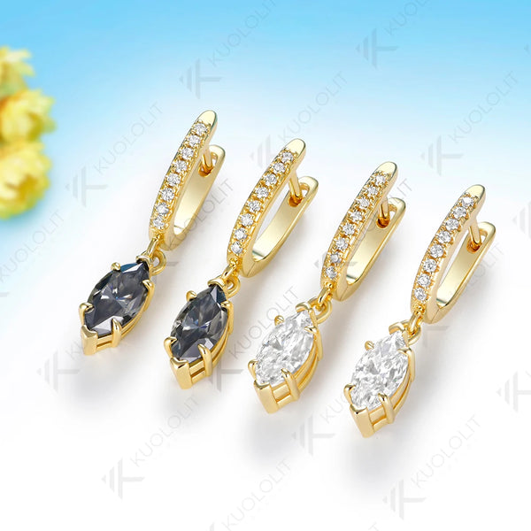 Kuololit 2CTW Moissanite Marquise Custom Clip Earrings for Women Solid 14K 10K 585 Yellow Gold Hoop Earrings for Christmas Gifts