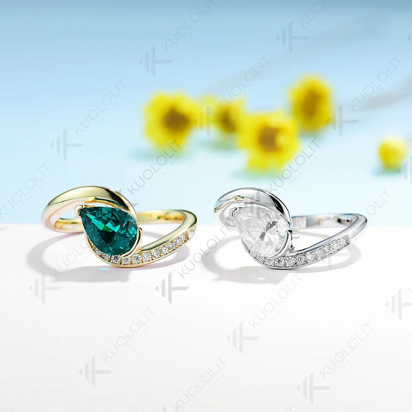 Kuololit 1.25CTW Lab Grown Diamond Eemrald Ring for Women Solid 18K 14K 10K 585 Yellow Gold Diamond Engagement Ring for Party