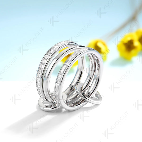 Kuololit 4.6CTW Moissanite Stackable Rings for Women Solid 18K 14K 10K 585 White Gold Bezel Set Bands for Party Christmas Gifts