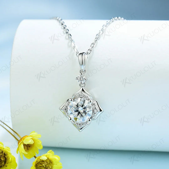 Kuololit 585 14K 10K Solid Gold 925 Silver Moissanite Necklaces for Women Flower Shape Pendant for Wedding Engagement With Chain