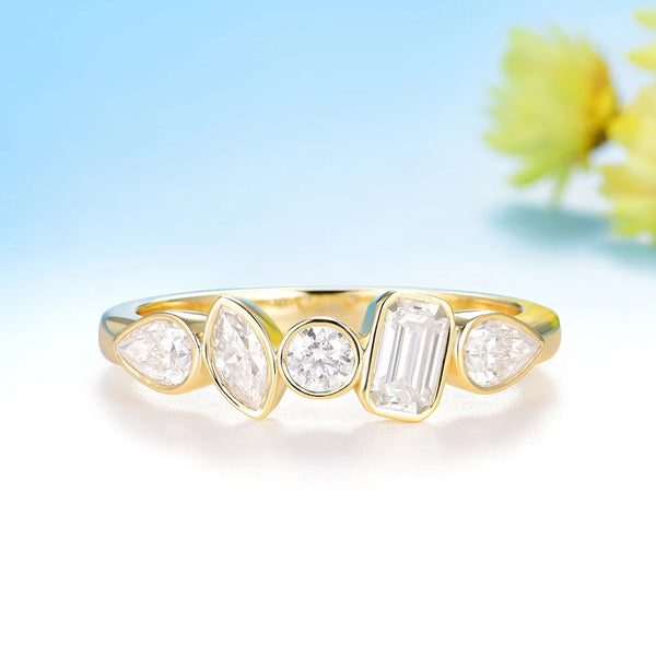 Kuololit 1.4CTW Moissanite Custom Set Ring for Women Solid 14K 10K 585 Yellow Gold Eternity Half Band for Christmas Gifts Party