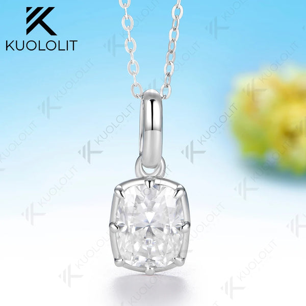 Kuololit 2.5CT Enlonged Cushion Moissanite Necklace for Women Solid 585 14K 10K Yellow Gold Necklace for Christmas Gift Party