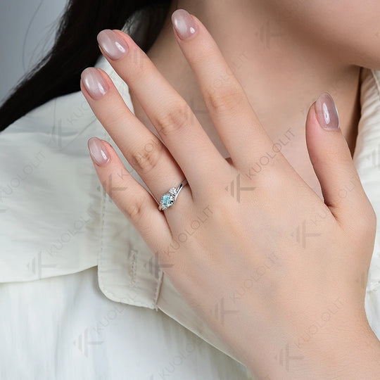 Kuololit 0.5CT Cyan Moissanite Ring for Women Solid 585 14K 10K Gold Ring for Anniversary Engagement Gifts Christmas Wedding