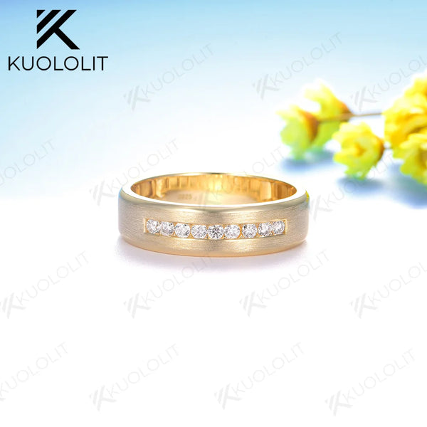Kuololit 0.27CTW Lab Grown Diamond Brushed Band for Men Women Solid 10K 14K Gold 925 Sliver Round Cut For Wedding Christmas Gift