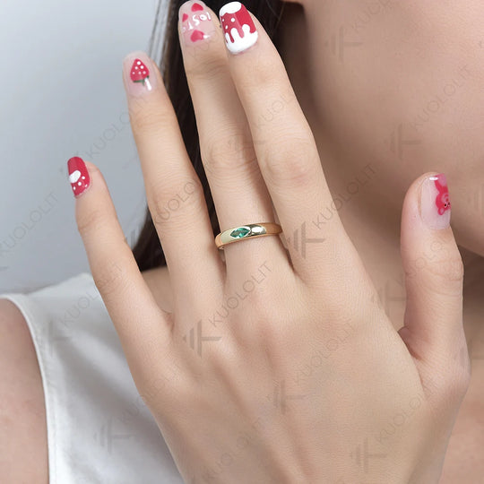 Kuololit 0.3CT Lab Grown Emerald Ring for Women Solid 18K 14K 10K 585 White Gold Marquise Gemstone Ring for Christmas Engagement