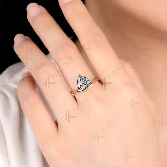 Kuololit 3CT Gray Moissanite Trillyon Cut Ring for Women Solid 14K 10K 585 Yellow Gold for Engagement Wedding Christmas Gifts