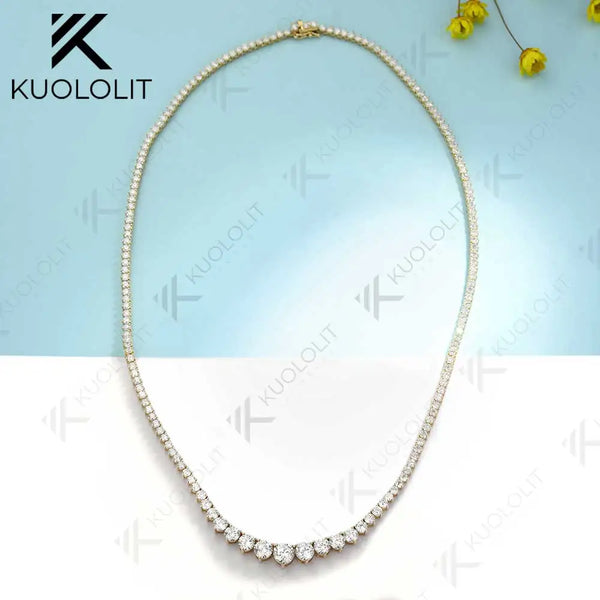 Kuololit 8CTW Moissanite Graduated Tennis Necklace for Women Solid 18K 14K 10K Gold  for Anniversary Engagement Christmas Gifts