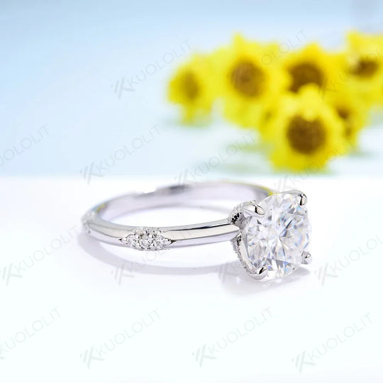 Kuololit 1CT Moissanite Rings for Women Solid 14K 10K 925 Sliver White Gold Round Cut Sparkle for Anniversary Wedding Engagement