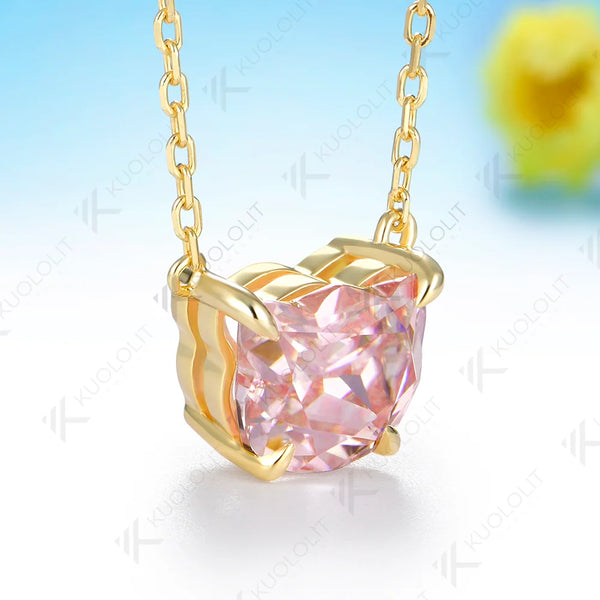 Kuololit 3.2CT Pink Moissanite Cat Necklace for Women Solid 585 14K 10K Yellow Gold Custom Necklace for Christmas Anniversary