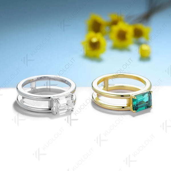 Kuololit 2CT Lab Grown Emerald Ring for Men Women Pure 18K 14K 10K Gold Ring for Anniversary Engagement Gifts Gemstone Jewelry
