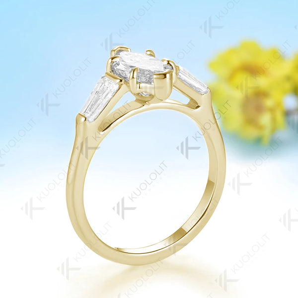 Kuololit 1CT Moissanite Marquise Custom Ring for Women Solid 14K 10K Yellow Gold Ring for Anniversary Christmas Gifts Party