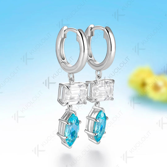 Kuololit 6CTW Paraiba Moissanite Custom Earrings for Women Solid 14K 10K585 Yellow Gold Hoop Earrings for Christmas Gifts Party