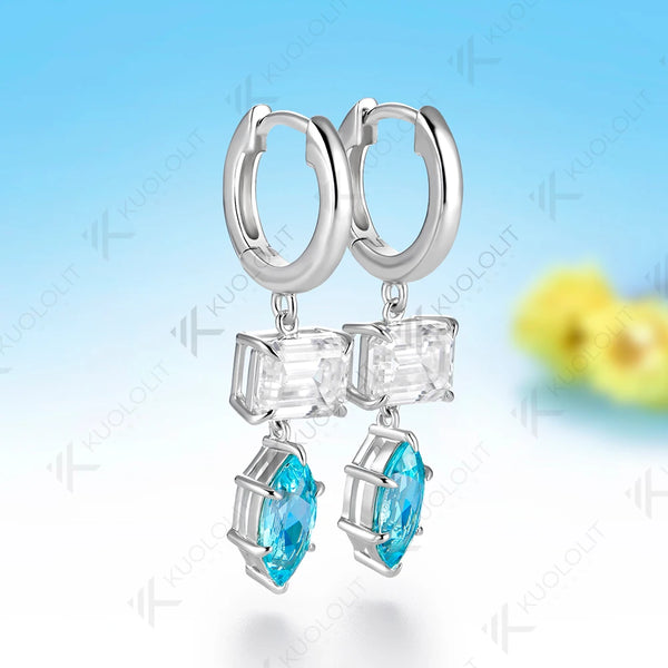 Kuololit 6CTW Paraiba Moissanite Custom Earrings for Women Solid 14K 10K585 Yellow Gold Hoop Earrings for Christmas Gifts Party