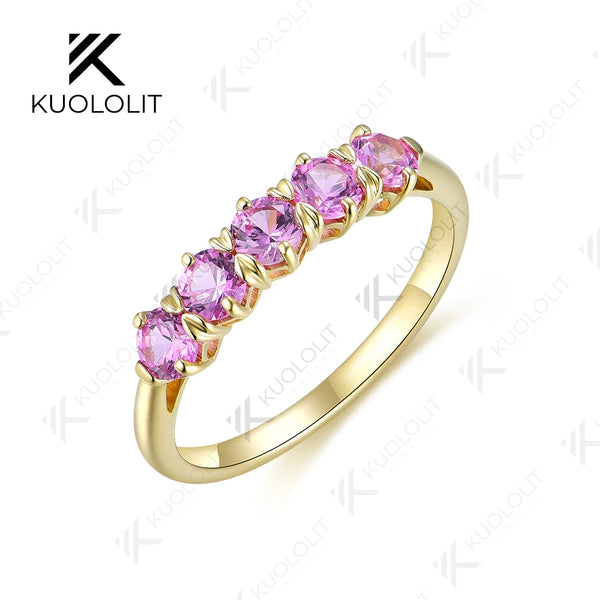 Kuololit Lab Grown Pink Sapphire Band for Women Solid 18K 14K 10K Gold  Ring for Engagement Anniversary Christmas Gifts Classic