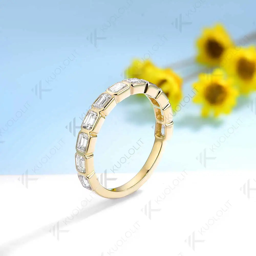 Kuololit 1.7CTW Moissanite Emerald Cut Ring for Men Women PT950 Soild 14K 10K Yellow Gold Silver Band Ring for Wedding Christmas