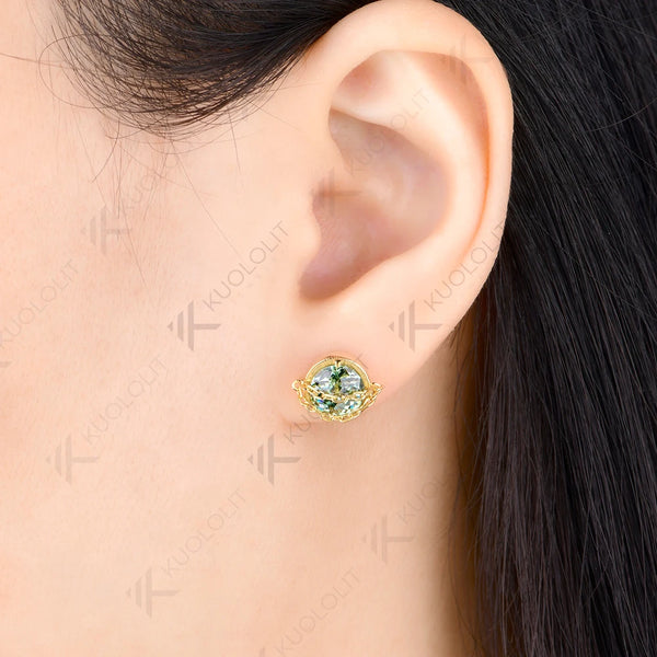 Kuololit 2.4CTW Cyan Moissanite Jubilee Cut Earrings for Women Solid 14K 10K 585 Yellow Gold Custom Earrings for Christmas Gifts
