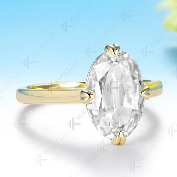 Kuololit 4.5CT OMC Oval Moissanite Custom Ring for Women Solid14K 10K Yellow Gold Engagement Ring for Anniversary Christmas Gift