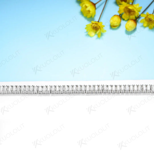 Kuololit 2CTW Moissanite Bracelets for Women Men 14K 10K 585 Solid Gold Silver Emerald Cut  for Engagement Classic Christmas