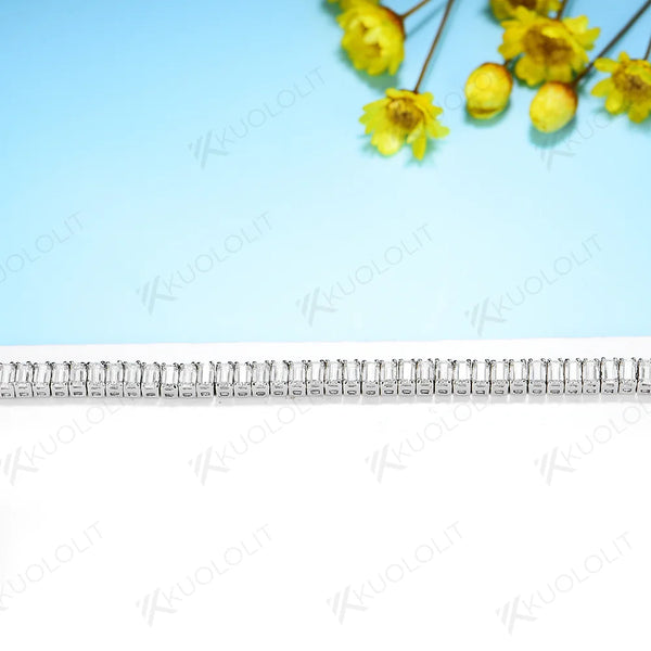 Kuololit 2CTW Moissanite Bracelets for Women Men 14K 10K 585 Solid Gold Silver Emerald Cut  for Engagement Classic Christmas