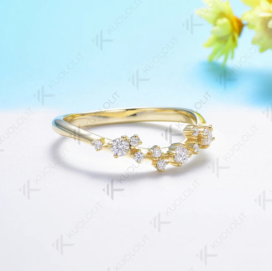 Kuololit 0.32CTW Lab Grown Diamond V Band for Women Solid 18K 14K 10K Gold Ring for Anniversary Engagement Gifts Party